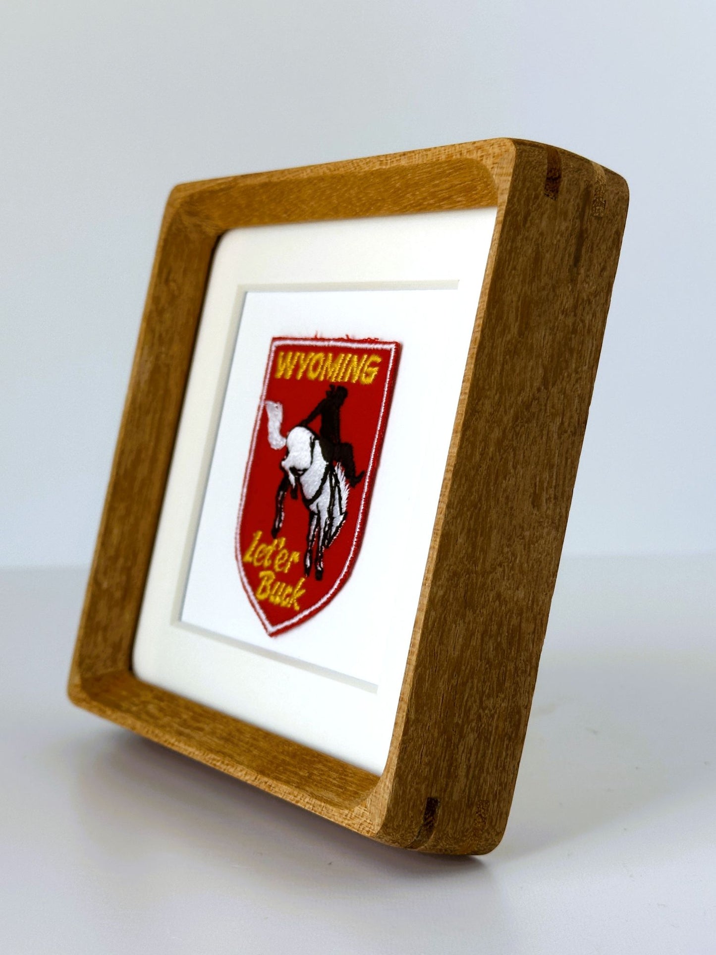 Wyoming Western Vintage Travel Patch Wood Framed