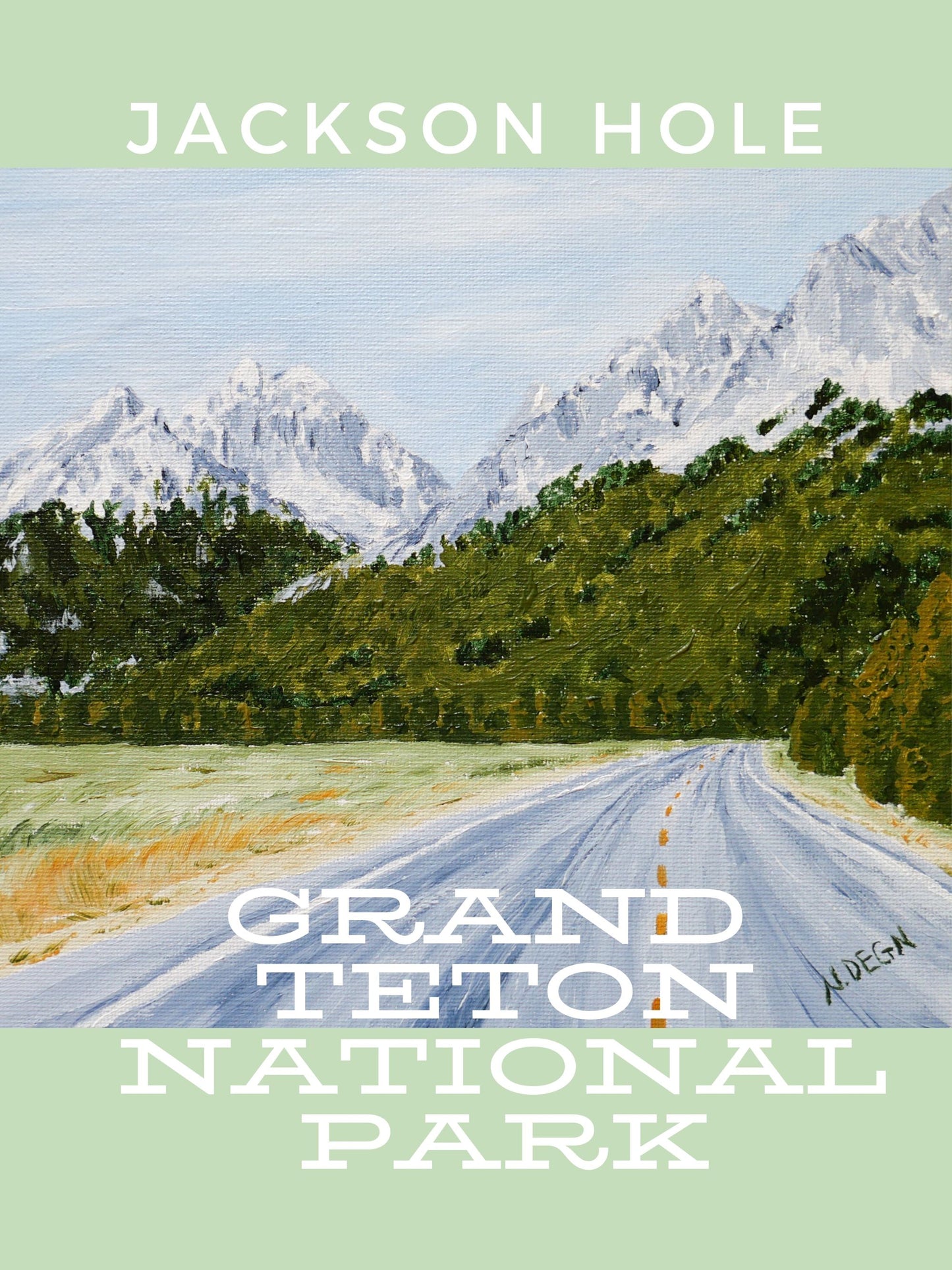 Wyoming Grand Teton National Park Painting Giclee Travel Style Art Print