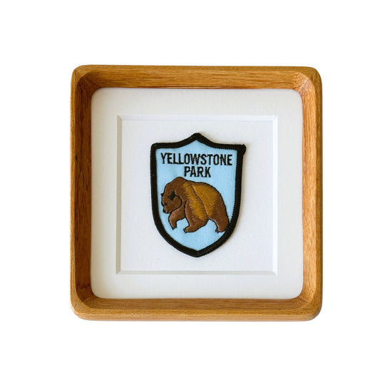 Wyoming Montana Yellowstone National Park Bear Vintage Patch Wood Framed