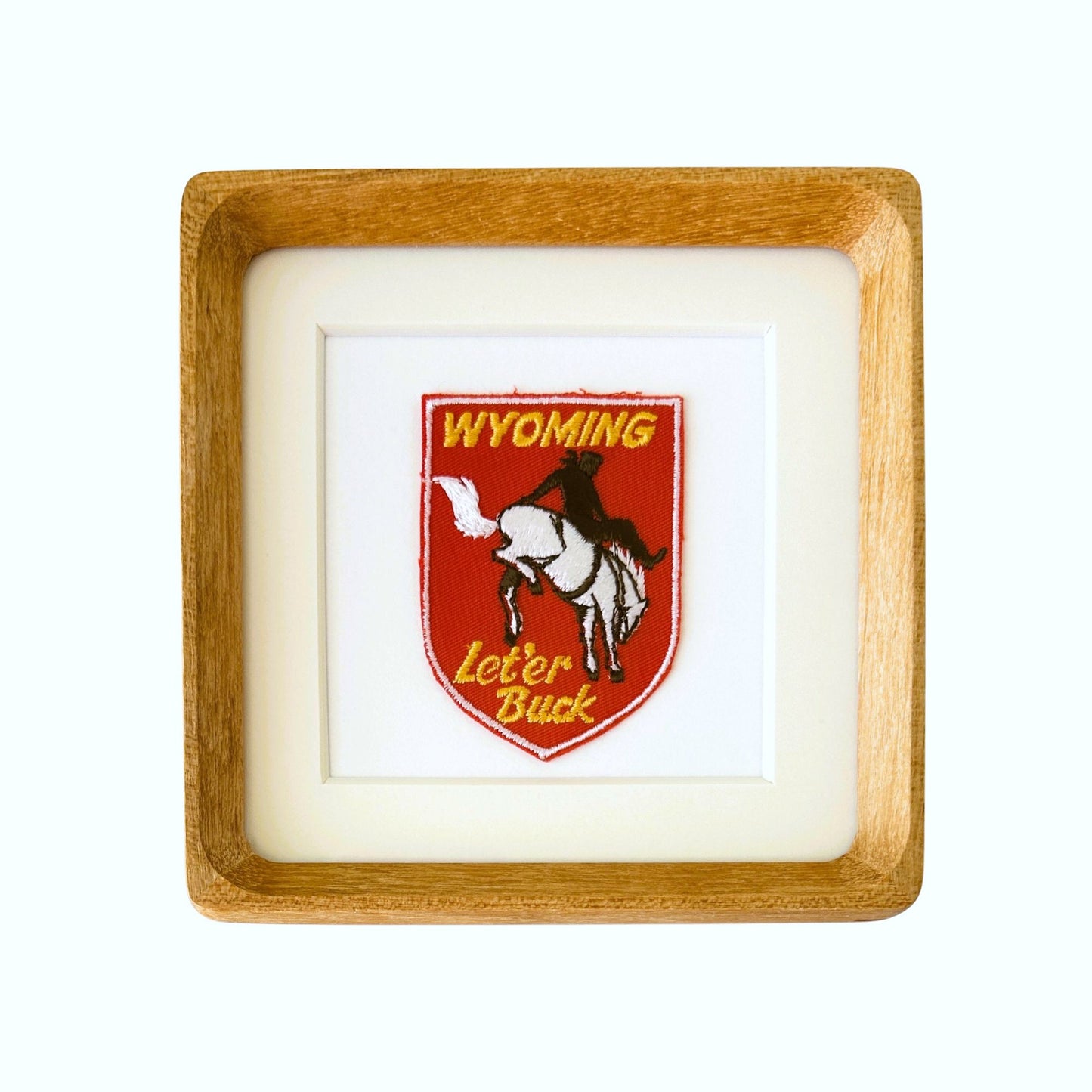 Wyoming Western Vintage Travel Patch Wood Framed