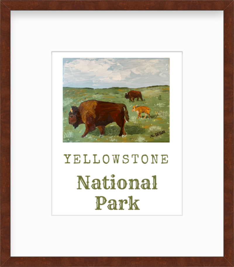 Wyoming Bison Yellowstone National Park Painting Giclee Travel Style Art Print