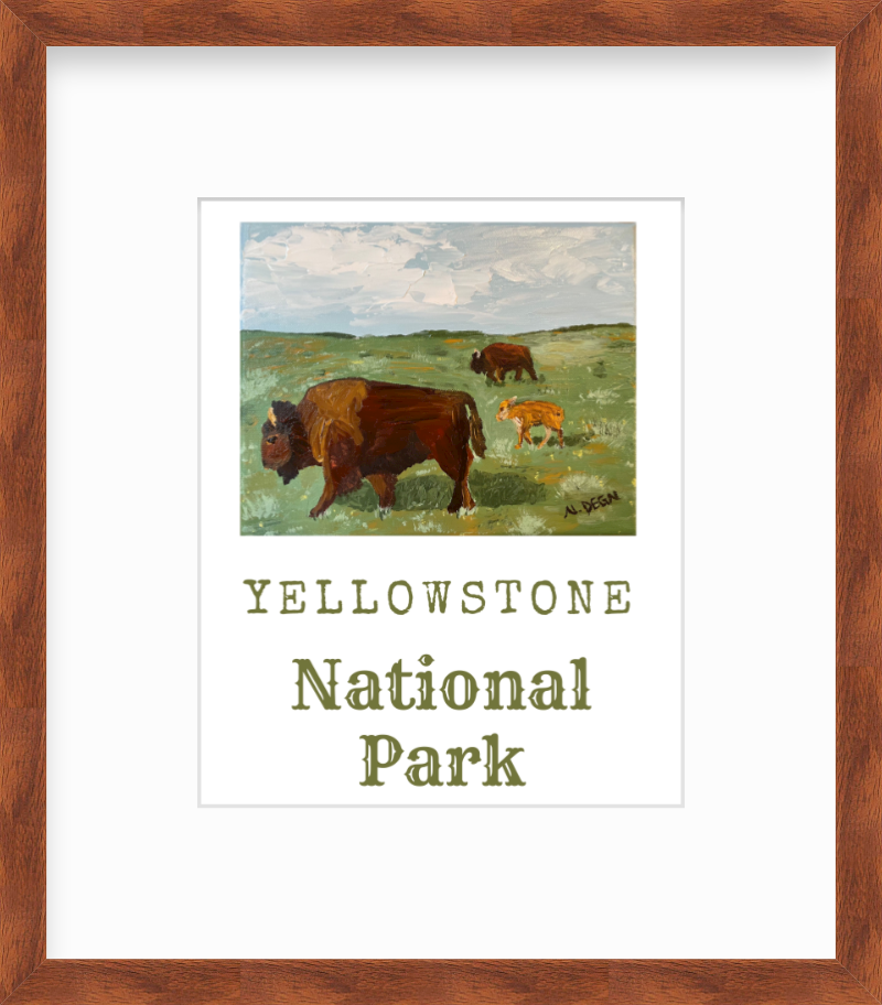 Wyoming Bison Yellowstone National Park Painting Giclee Travel Style Art Print