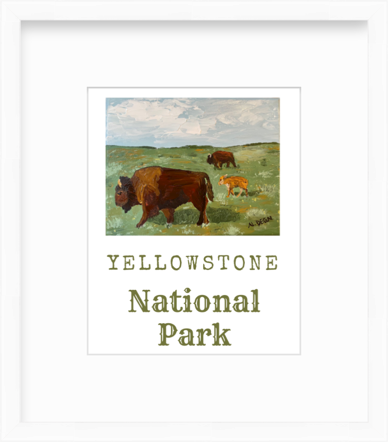 Wyoming Bison Yellowstone National Park Painting Giclee Travel Style Art Print