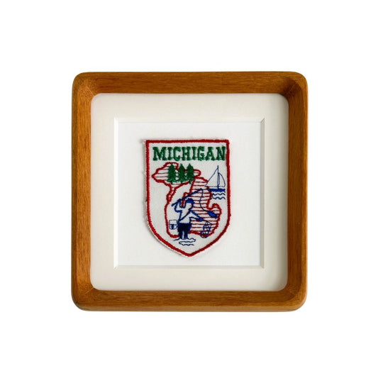 Michigan Fishing Vintage Patch Wood Framed