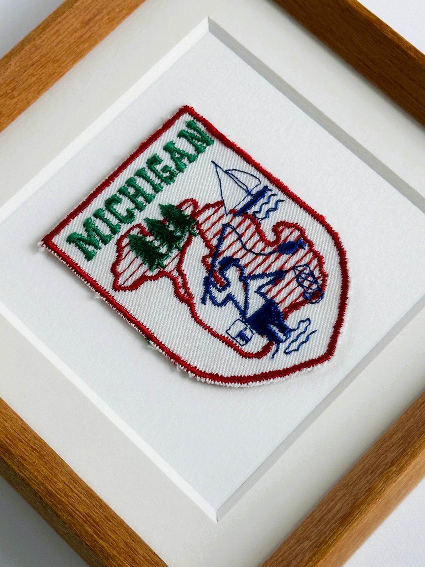 Michigan Fishing Vintage Patch Wood Framed